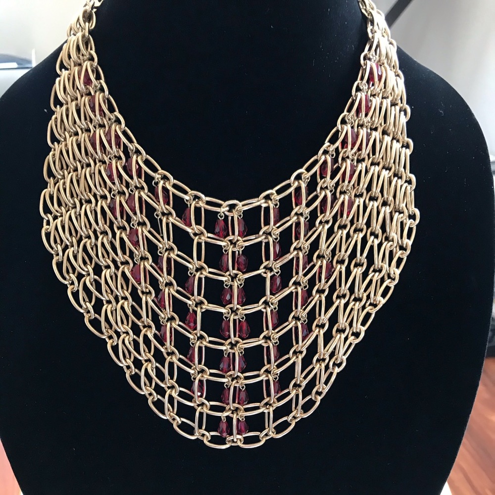 Cocktail Gold and Ruby Gem Necklace.